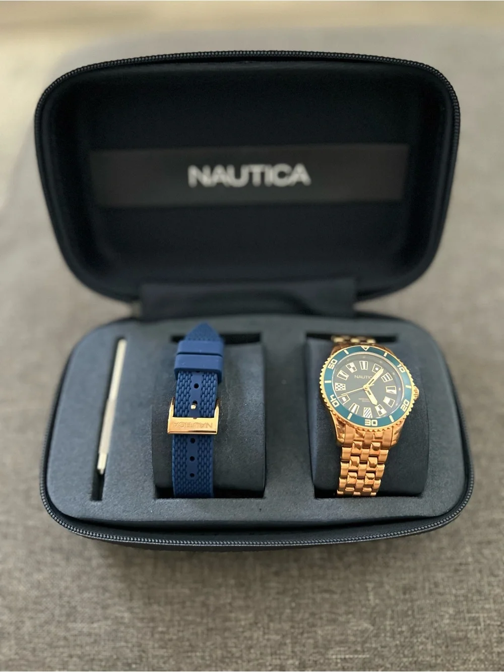 Nautica Men’s Gold-Tone Watch with Blue Dial and Blue Interchangeable Strap